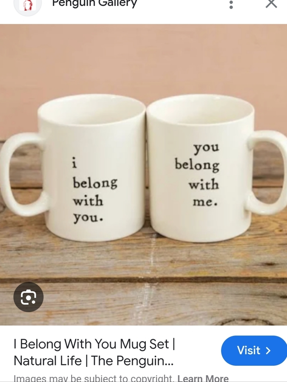 ❤️ NATURAL LIFE Cream Ceramic 'I Belong With You' Couple Mug Set